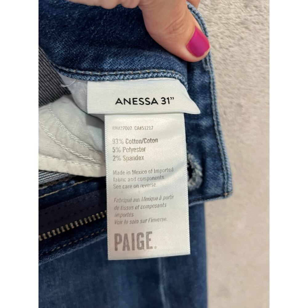 PAIGE Anessa 31 Wide Leg Jeans Size 29 High Rise Raw Hem Vintage Wash Denim - Picture 7 of 10